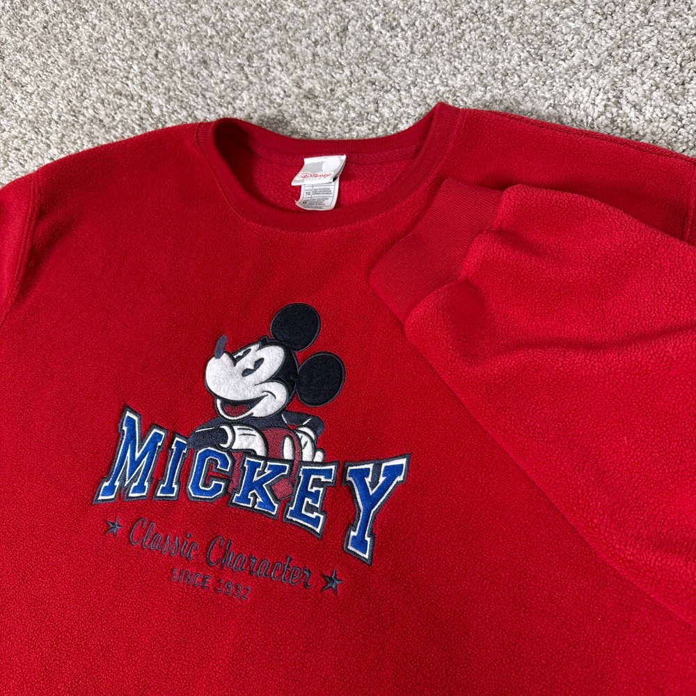 Vintage Disney Store Sweatshirt Mens XL Red Mickey Mouse Fleece Pullover
